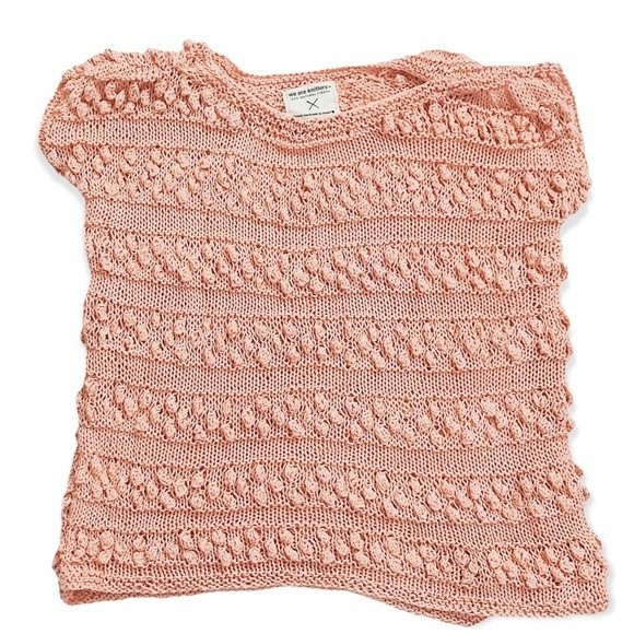 Hand Crafted Knit Bobble Stitch Coral short sleeve handmade Tee - Picture 2 of 3